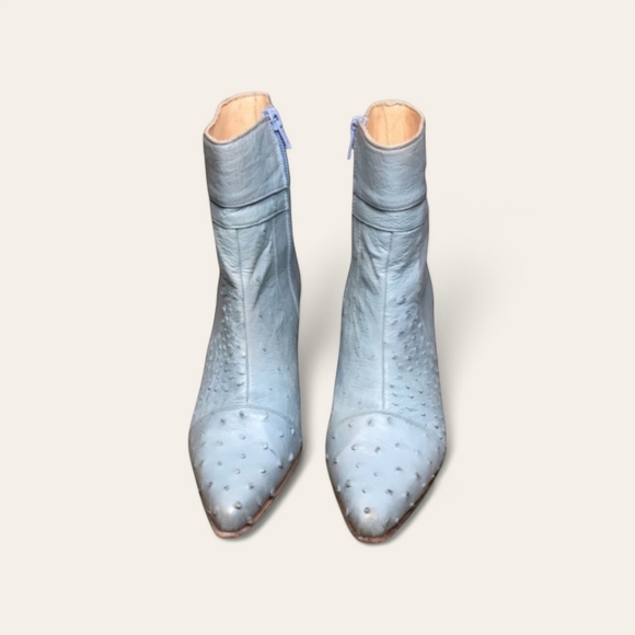 White Diamonds Ostrich Leather Side Zip Heeled Western Boot in Powder Blue - Picture 4 of 9